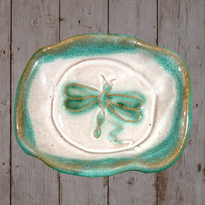 Dragonfly Dish Pottery Palmer Fla 3.5" x 3" x .75" Blue Green Cute
